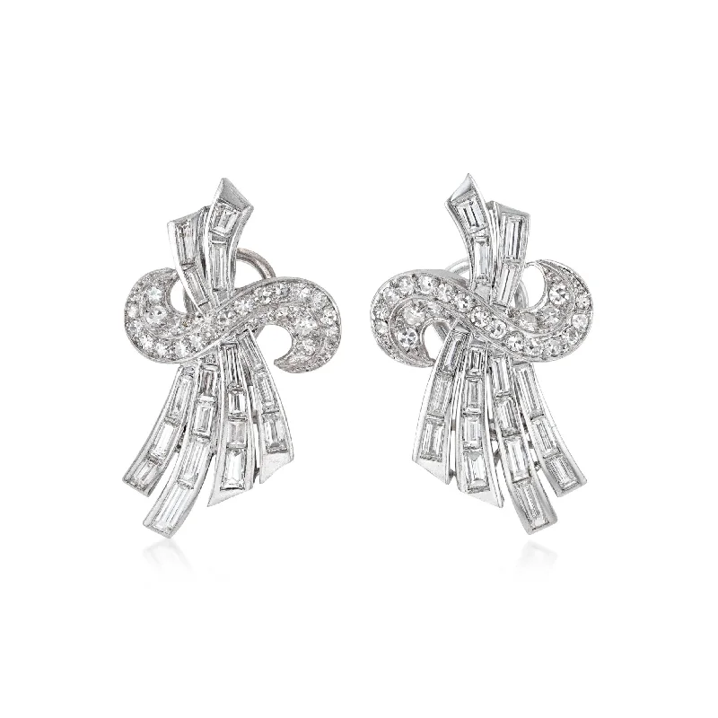 French 1950s Platinum Diamond Earrings