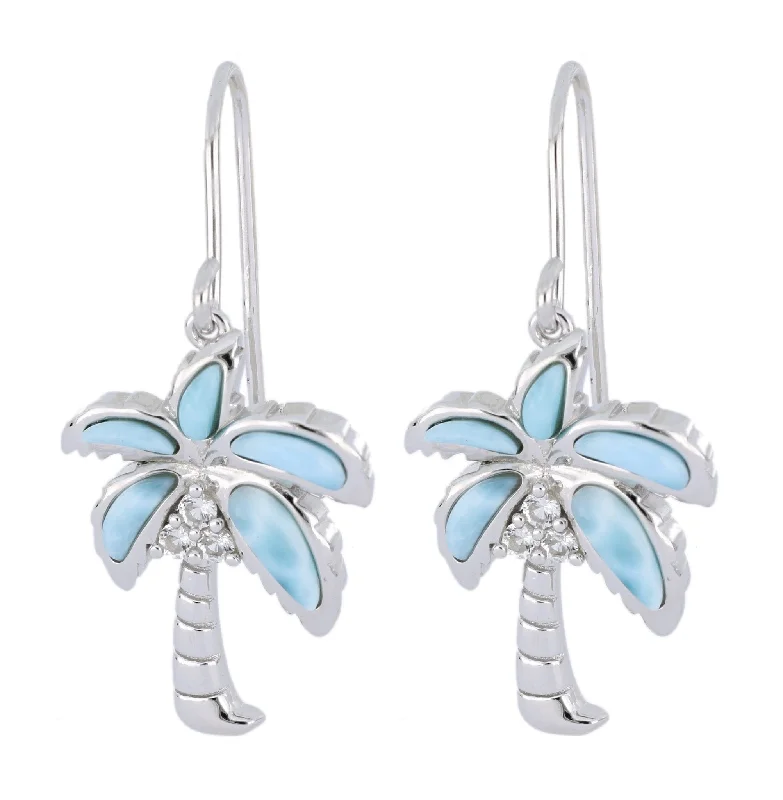 Larimar Palm Tree Earrings (Cubic Zirconia)