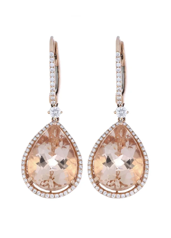 Morganite Ladies Earrings (Morganite 13.33 cts. White Diamond 0.64 cts.)