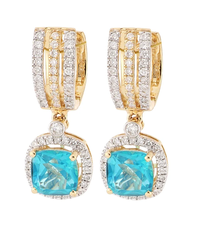 Paraiba Topaz Ladies Earrings (Paraiba Topaz 5.99 cts. White Diamond 1 cts.)