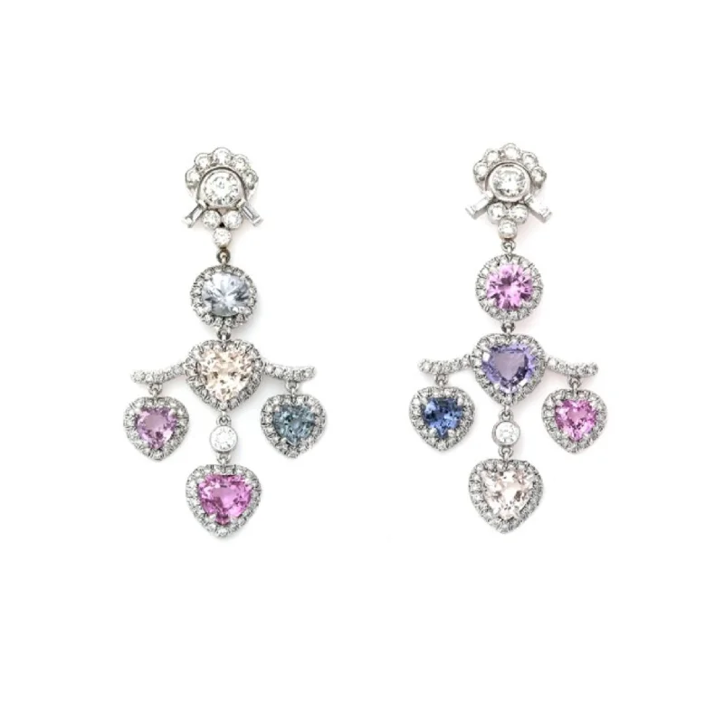 Post-1980s 18KT White Gold & Platinum Sapphire & Diamond Earrings