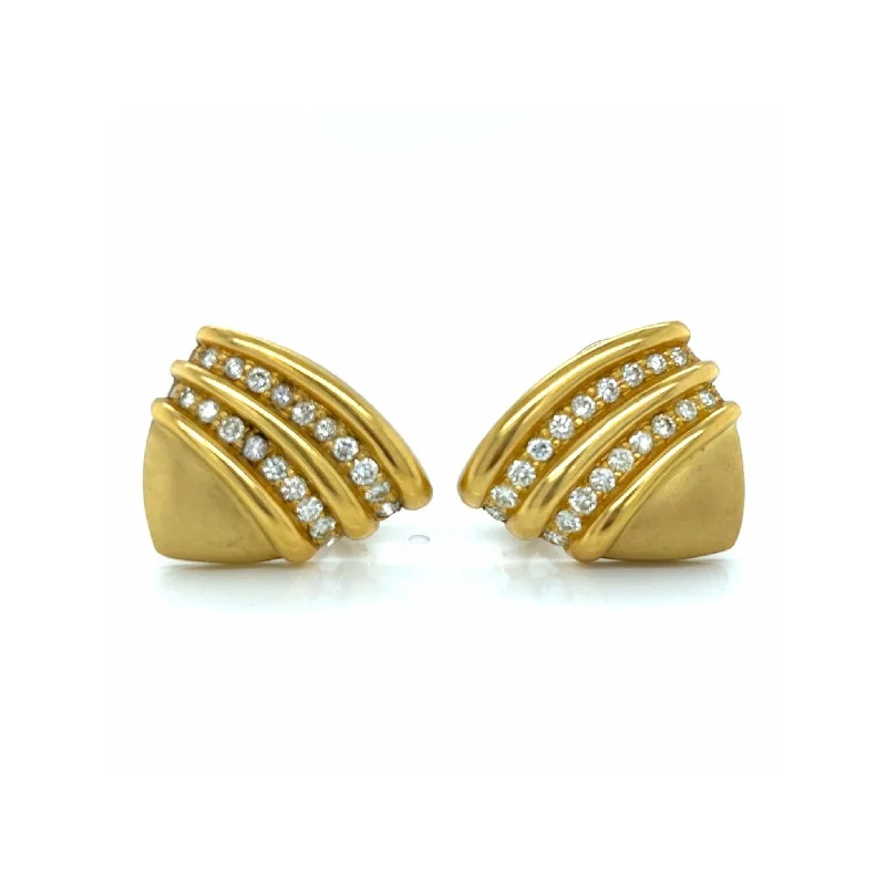 Post-1980s 18KT Yellow Gold Diamond Earrings