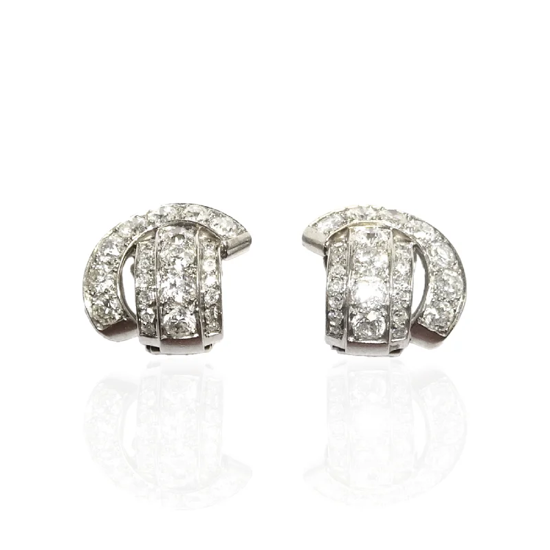 Rene Boivin French 1930s Platinum & 18KT Yellow Gold Diamond Earrings