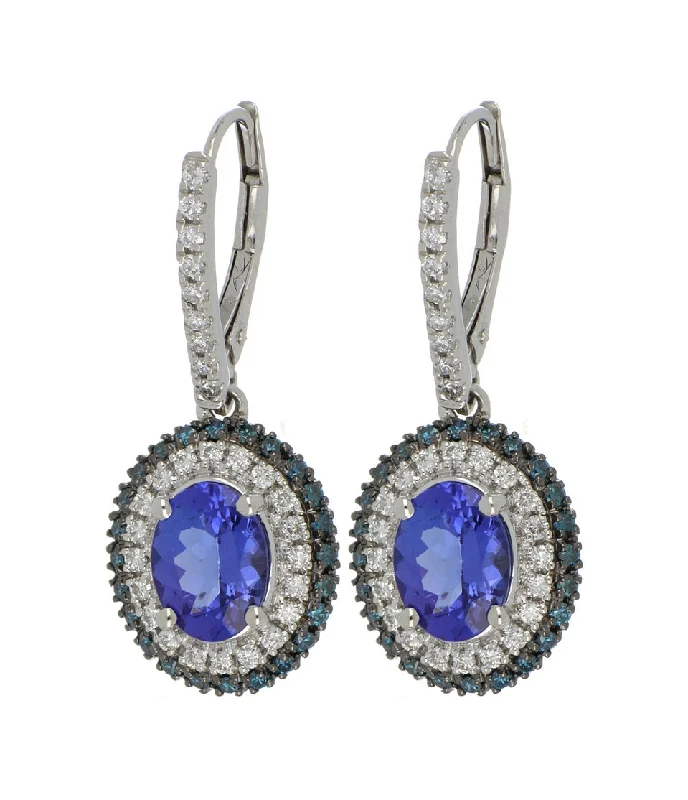 Tanzanite with Blue Diamond Ladies Earrings (Tanzanite 2.56 cts. Blue Diamond 0.38 cts. White Diamond 0.45 cts.)