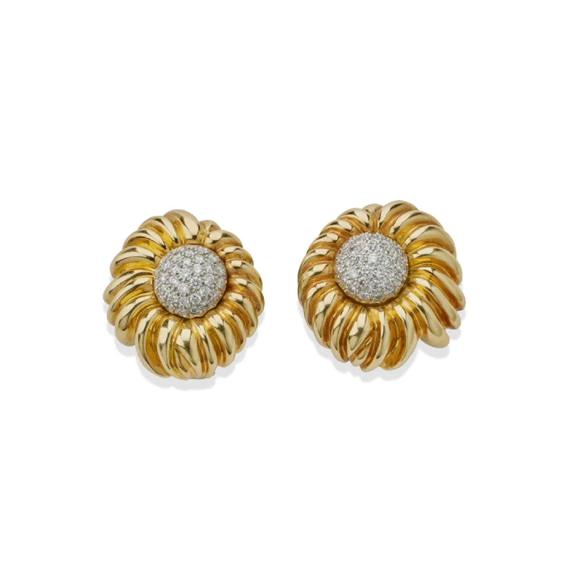 Tiffany & Co. 1970s Platinum & 18KT Yellow Gold Diamond Flower Earrings