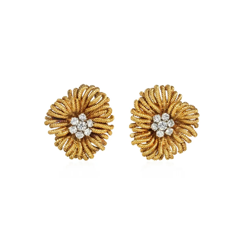 Van Cleef & Arpels 1950s Platinum & 18KT Yellow Gold Diamond Earrings