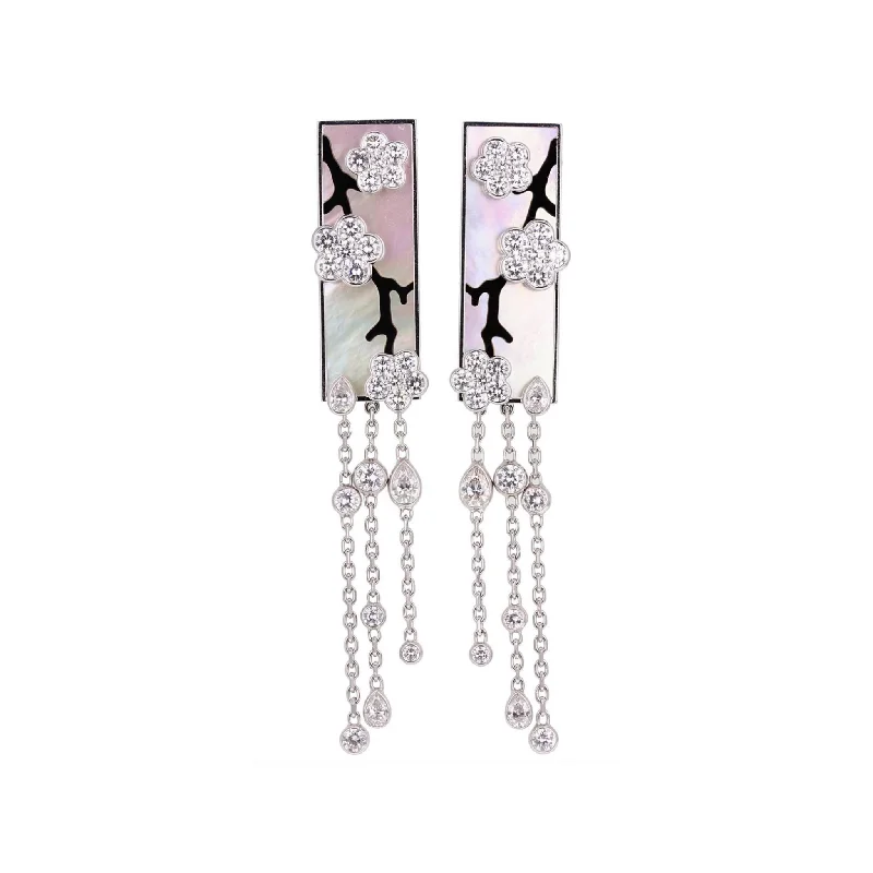 Van Cleef & Arpels Post-1980s 18KT White Gold Mother of Pearl, Onyx & Diamond Miroir des Eaux Earrings