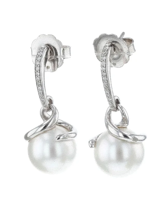 White Pearl Ladies Earrings (White Diamond 0.12)