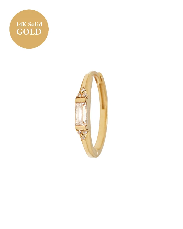 14K Solid Gold Caroline Baguette Hoop