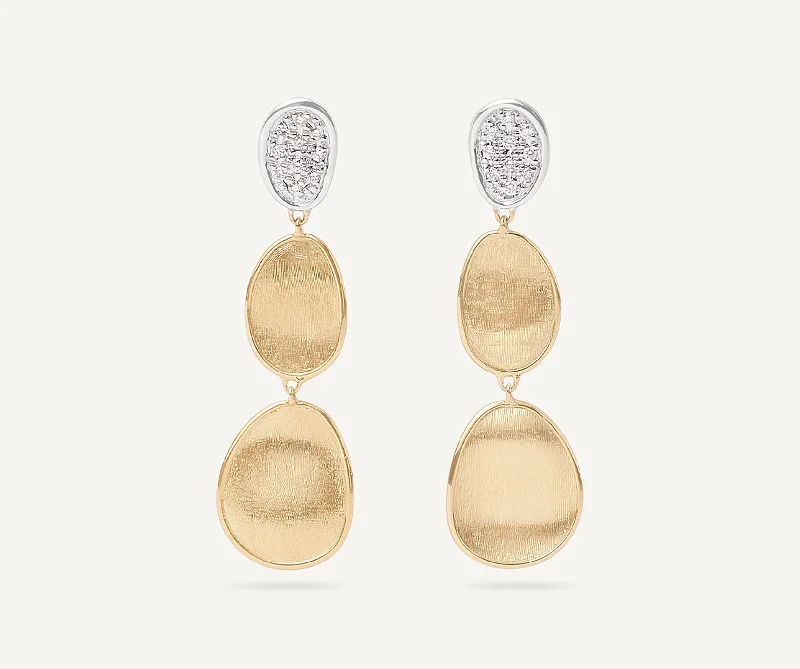 18K Yellow Gold 3-Drop Earrings With Diamonds, Small