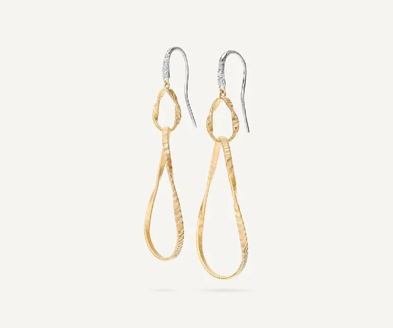 18K Yellow Gold and Diamond Double Drop Earrings