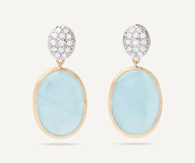 18K Yellow Gold Aquamarine & Diamond Drop Earrings