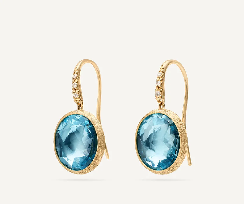 18K Yellow Gold Blue Topaz Drop Earrings with Diamonds