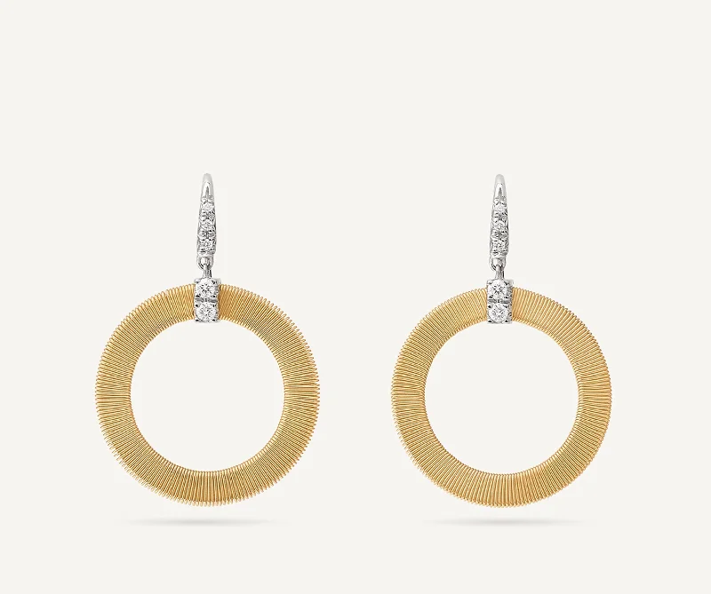 18K Yellow Gold Circular Drop Earrings With Diamonds