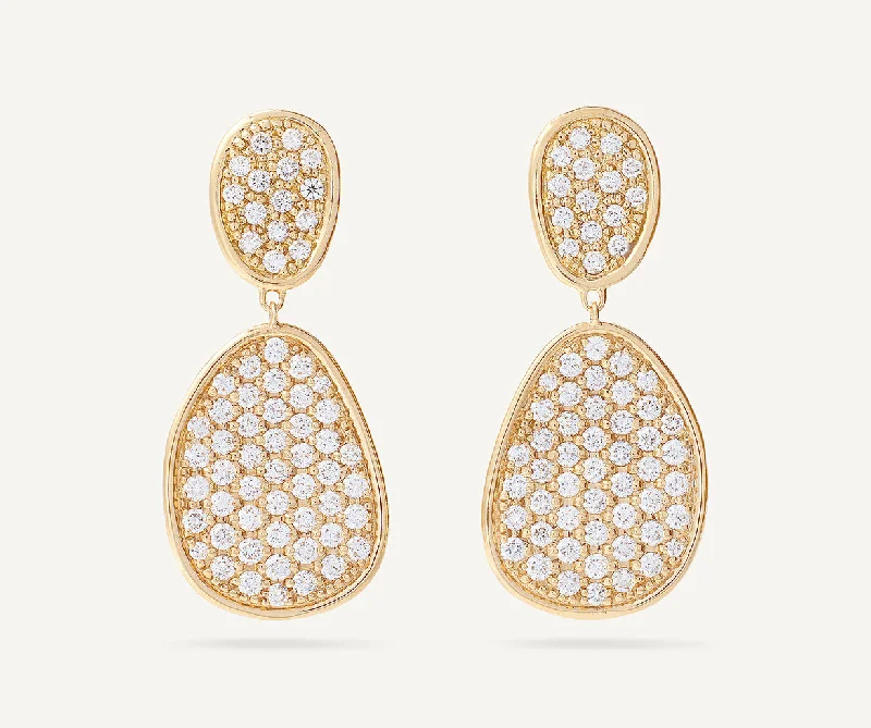 18K Yellow Gold Double Drop Pavé Diamond Earrings