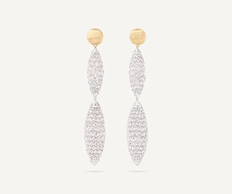 18K Yellow Gold Double Drop Earrings With Diamonds