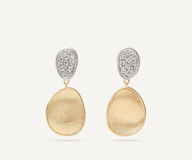 18K Yellow Gold Double Drop Earrings With Diamonds, Small