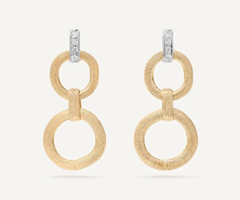 18K Yellow Gold Double Drop Earrings with Diamonds