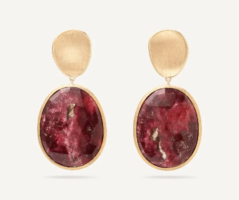 18K Yellow Gold Double Drop Thulite Earrings