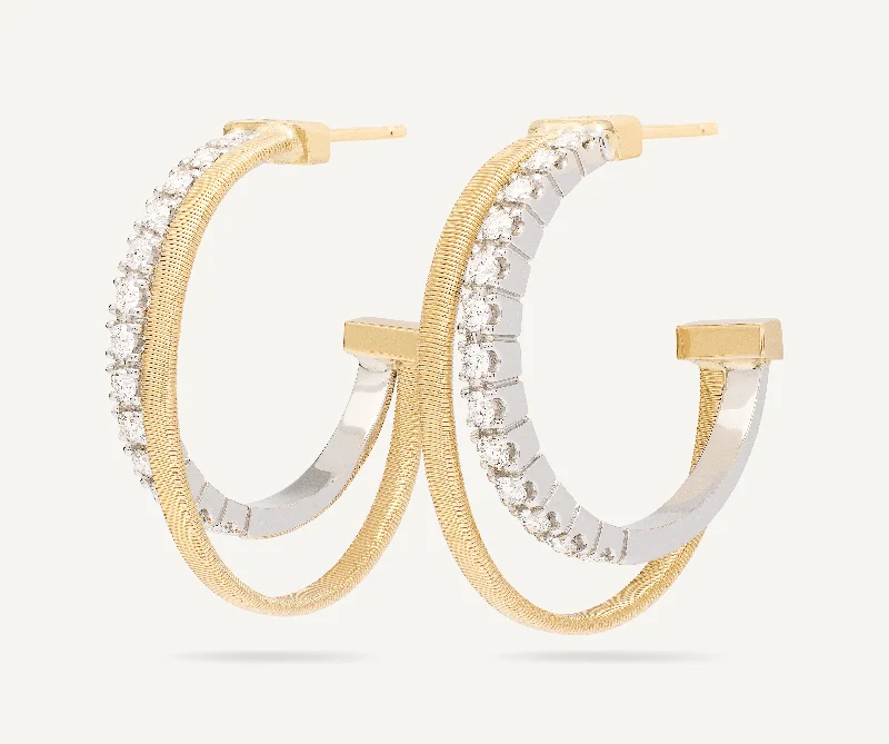 18K Yellow Gold Double Hoop Earrings With Diamonds