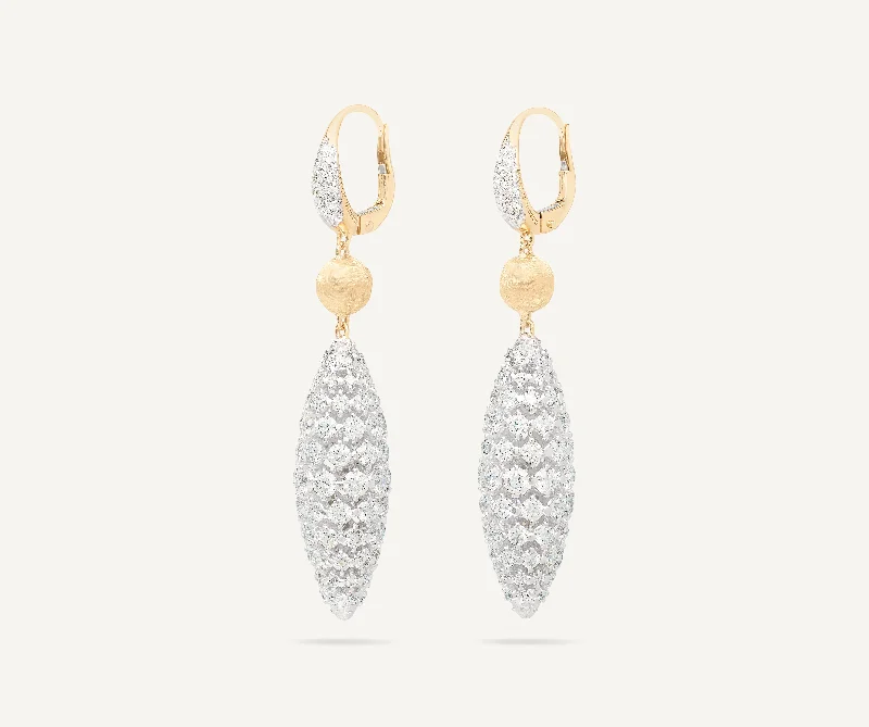 18K Yellow Gold Drop Earrings With Diamond Clip