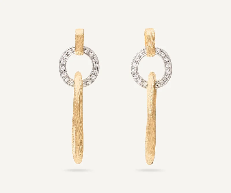 18K Yellow Gold Flat Link Drop Earrings With Diamonds