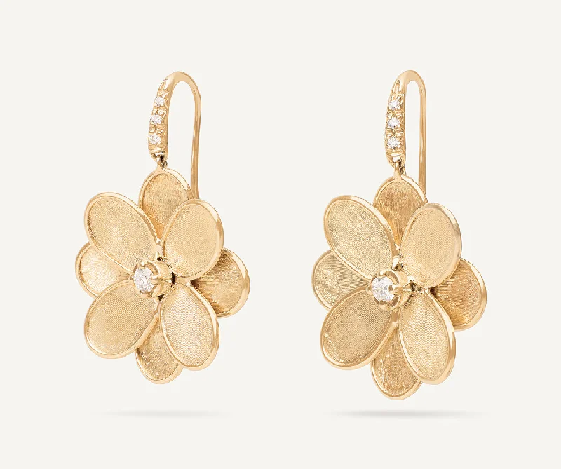 18K Yellow Gold Flower Drop Earrings with Diamonds