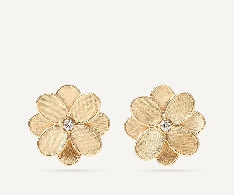 18K Yellow Gold Flower Stud Earrings with Diamonds