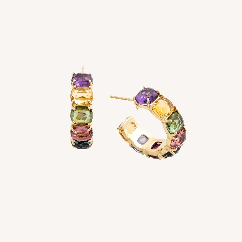 18K Yellow Gold Gemstone Hoop Earrings