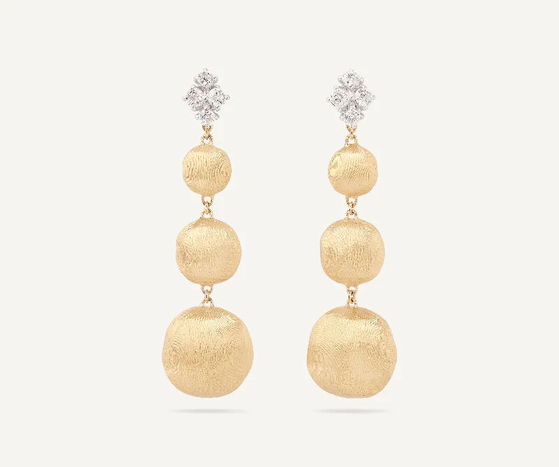 18K Yellow Gold Graduated Drop Earrings With Diamonds