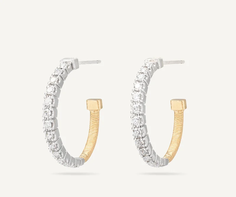 18K Yellow Gold Hoop Diamond Earrings