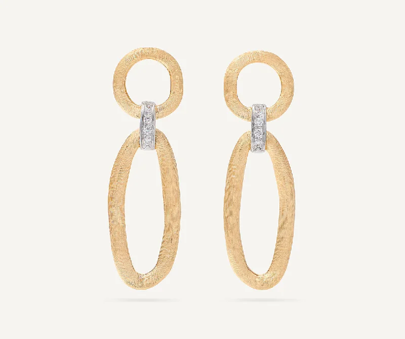 18K Yellow Gold Link Drop Earrings With Diamond Accents