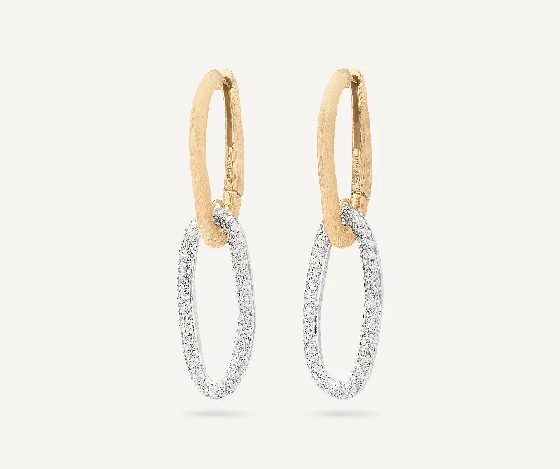 18K Yellow Gold Link Drop Earrings With Diamonds