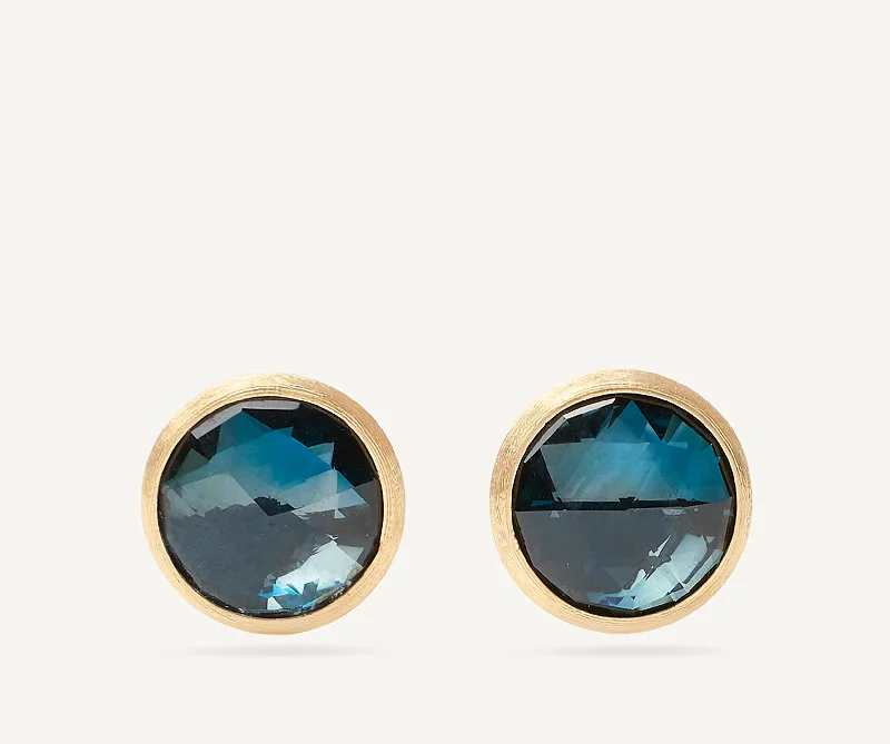 18K Yellow Gold London Blue Topaz Medium Stud Earrings