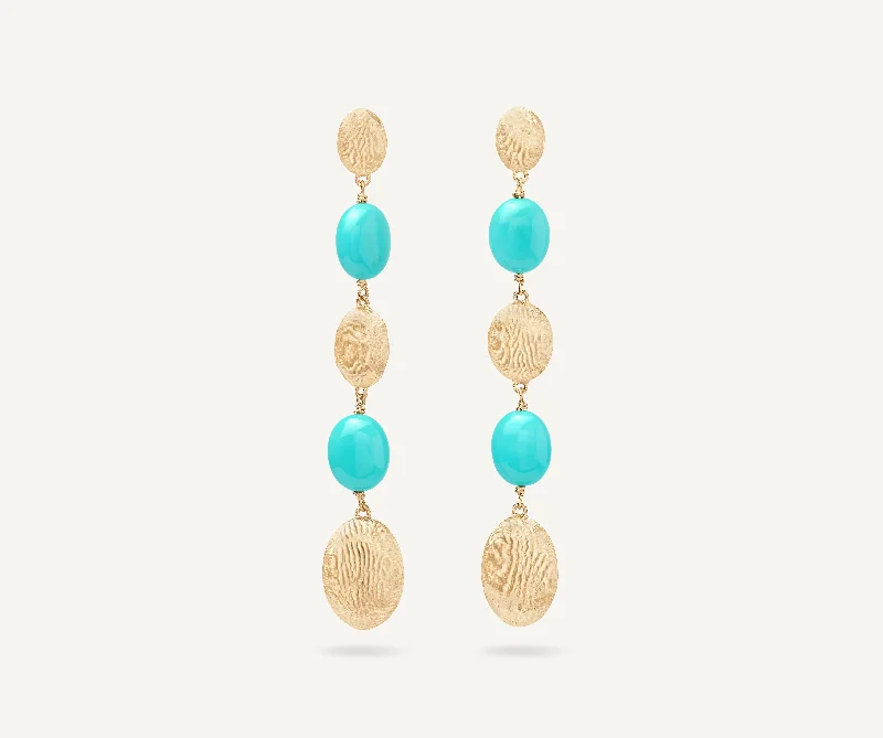 18K Yellow Gold Long Drop Earrings with Turquoise