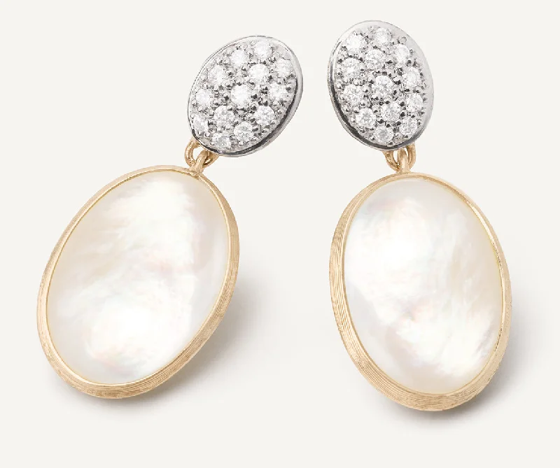 18K Yellow Gold Mother of Pearl & Diamond Drop Earrings