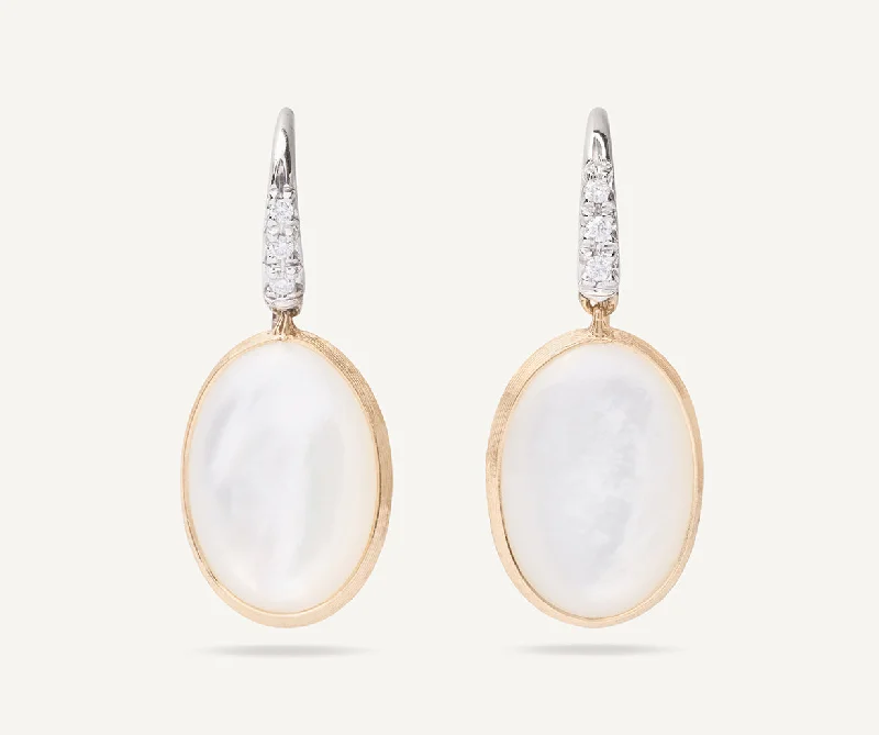 18K Yellow Gold Mother of Pearl & Diamond Drop Earrings