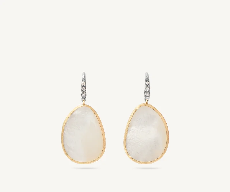 18K Yellow Gold & Mother of Pearl Drop Earrings With Diamonds, Medium