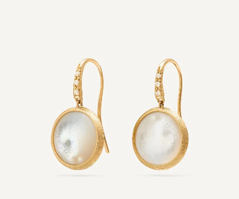 18K Yellow Gold Mother of Pearl Drop Earrings with Diamonds