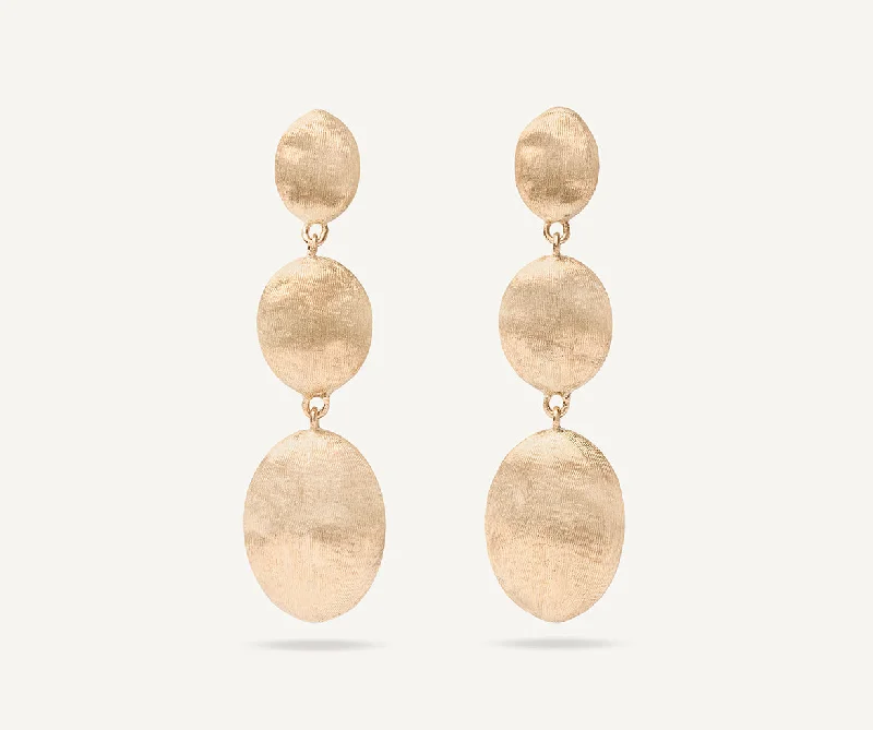 18K Yellow Gold Oval Gold Drop Earrings