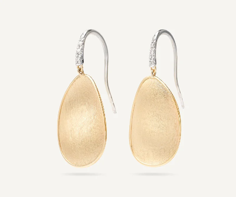 18K Yellow Gold Petal Drop Earrings With Diamonds, Medium