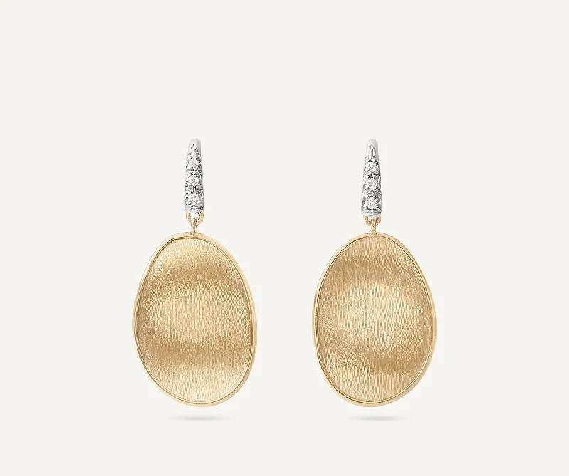 18K Yellow Gold Petal Drop Earrings With Diamonds, Small