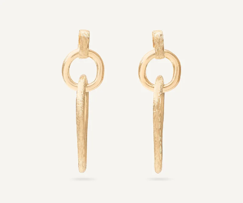 18K Yellow Gold Polished & Engraved Link Drop Earrings