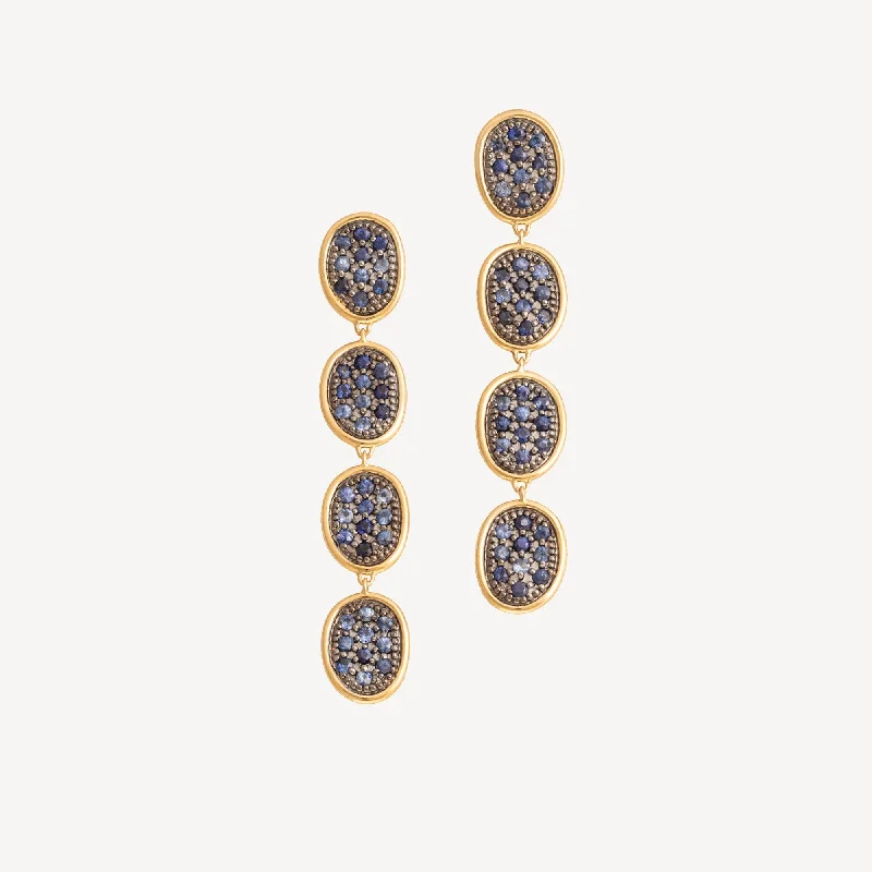 18K Yellow Gold Sapphire Pavé Drop Earrings