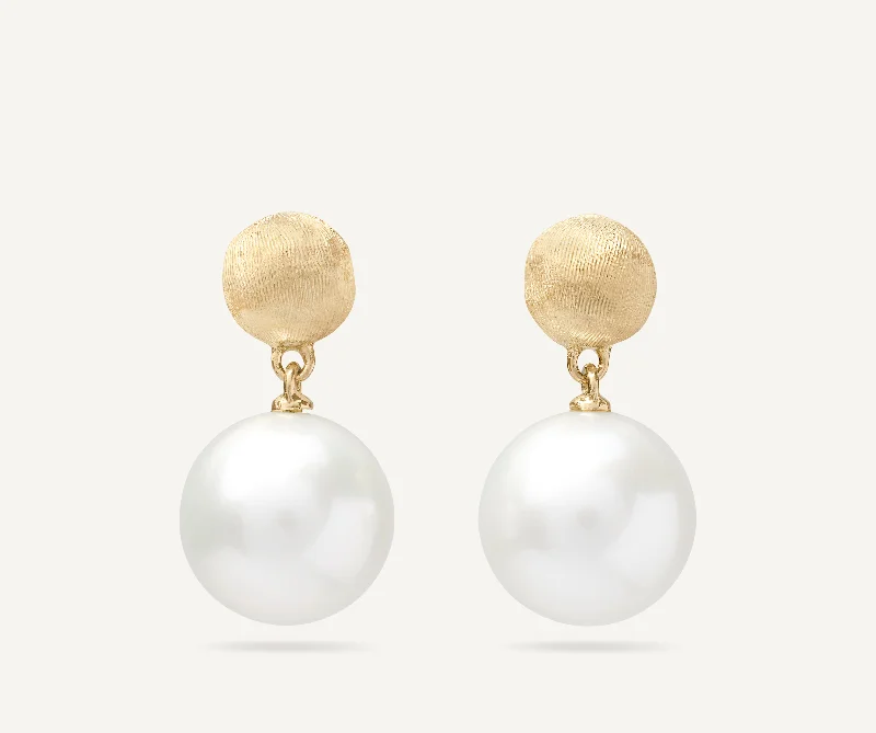 18K Yellow Gold Small Pearl Drop Earrings