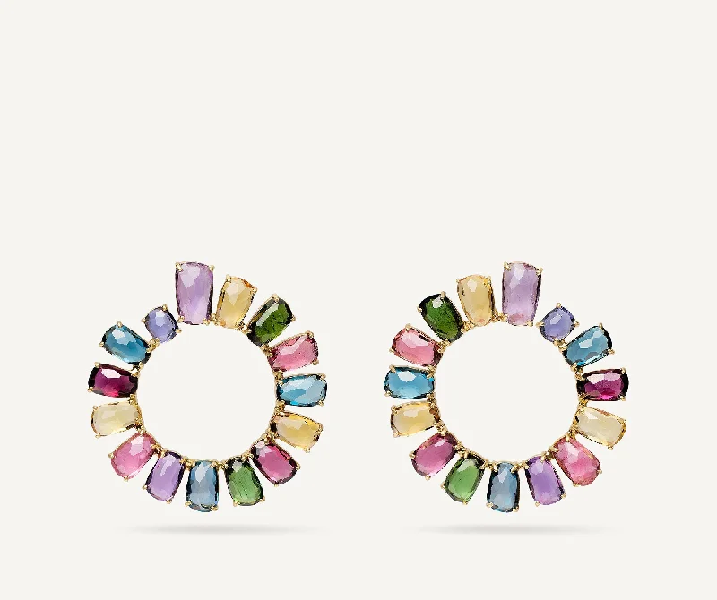 18K Yellow Gold Statement Gemstone Medium Wrap Hoops