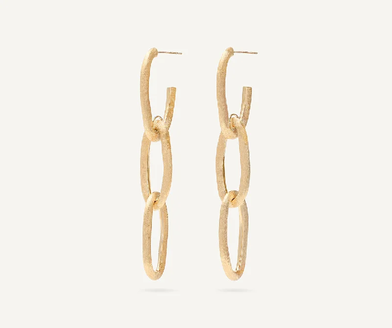 18K Yellow Gold Triple Link Drop Earrings