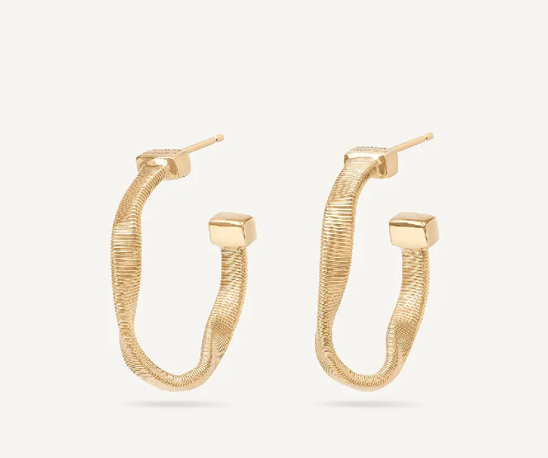 18K Yellow Gold Twisted Huggie Hoops