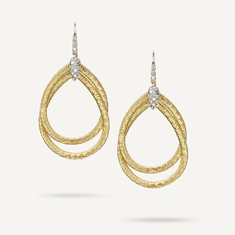 18K Yellow Gold Woven Drop Earrings With Diamonds