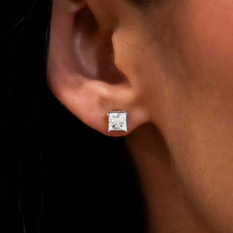 5mm Princess Cut Diamond Stud Earrings in White Gold